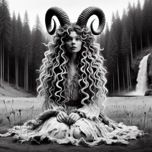 Create a character with long tight Curly hair, going down her ba...