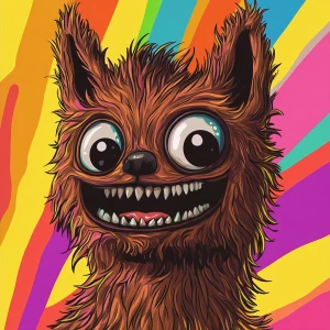 Stylized character portrait of a mischievous designer toy creat...