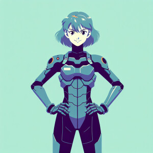 1990s anime screencap, girl a plugsuit, standing with hands on h...