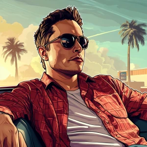 Elon Musk..vibing it out, in GTA San Andreas and carton style