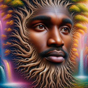 Create a hyper-realistic 3-D oil painting of a tree integrated w...