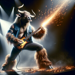 Man-Buffolo Hybrid Playing Heavy Metal Music On his electric gui...