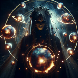 A mythical magical voodoo alien queen wearing her magic dark rob...