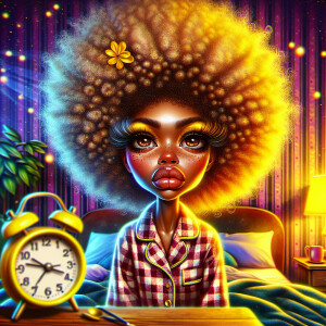 Digital, caricature-style, glossed image of an African American...