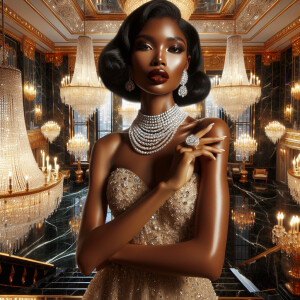 o	In the opulent splendor of an Art Deco penthouse, an elegant L...