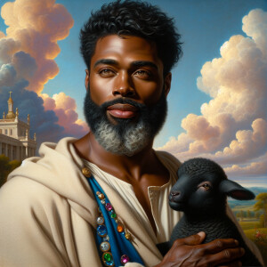 Oil painting of an African-American man resembling Jesus Christ,...