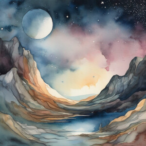 A whimsical surreal view of the moon from earth.