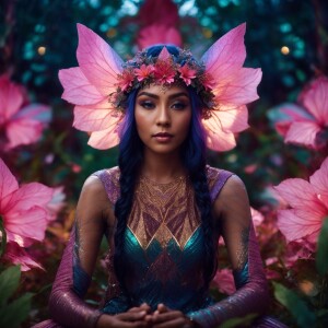 Create a hyper-realistic and adorable elf fairy with glowing geo...