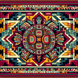 Design a American Indian rug with a turtle in the middle