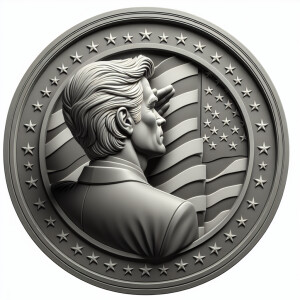 3d bas relief grayscale Donald Trump saluting the American flag...