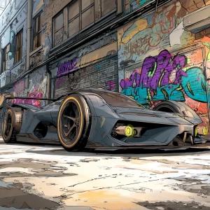 Imagine  a drawing or  illustration of a concept race car so mak...
