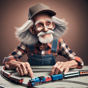 Funny and crazy caricature of a 95 year old American grandpa, ch...