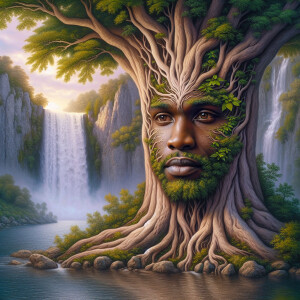 Create a hyper-realistic 3-D oil painting of a tree integrated w...