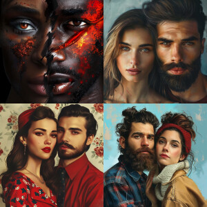 can you create a image realist , one womkan and one men for web...