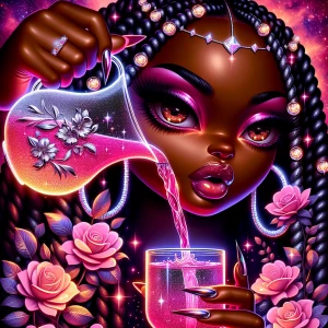 A striking vibrant pop art scene featuring a glittery anirb anim...