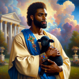 Oil painting of an African-American man resembling Jesus Christ,...