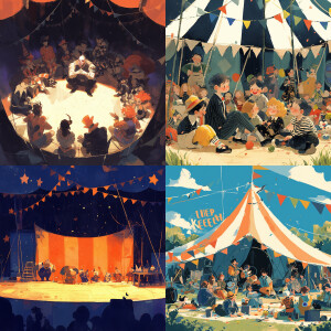 People are sitting in the circus waiting for the performance