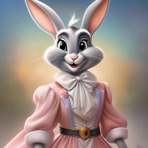 Anthropomorphic looney tunes bugs bunny as a beautiful Disney pr...