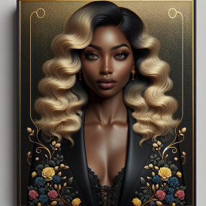 Create a vertical 3-D portrait of a light-skinned African-Americ...
