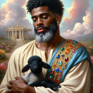 Oil painting of an African-American man resembling Jesus Christ,...