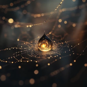 "A hyper-realistic close-up of a single drop of morning dew on a...