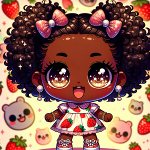 Create an adorable African American chibi-style baby character w...