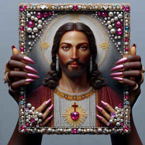 A 3D realistic artwork featuring the phrase 'Jesus Saves' adorne...