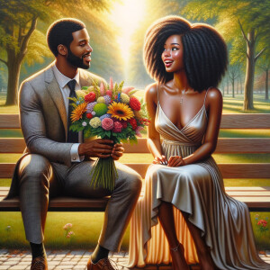 A photorealistic scene captures a young African American couple...