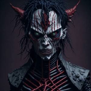 intricately detailed macabre demonic  doll with stitched face, s...