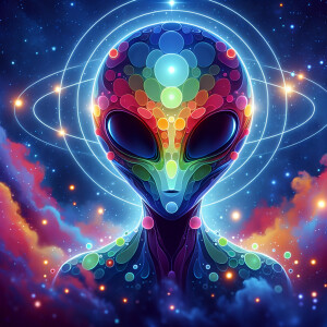 Colored alien transparent graphic, no background, cosmic alien g...