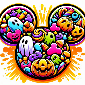 A vibrant and colorful depiction of Mickey Mouse ear outline fil...