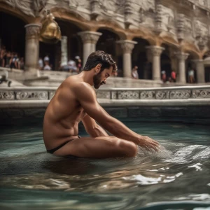 Imagine a antonio, sentado el suelo completamente desnudo and w...