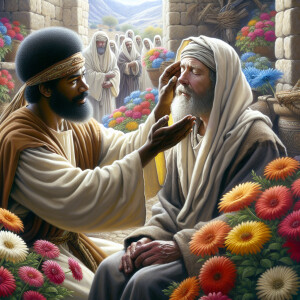 An oil painting depicting a biblical scene where Jesus, a Africa...