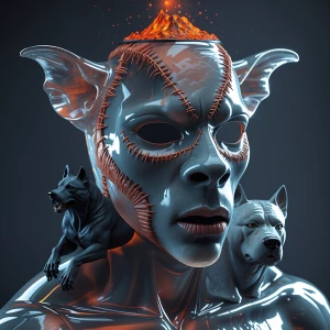 immaculately detailed dark art style transparent crystal phantom...