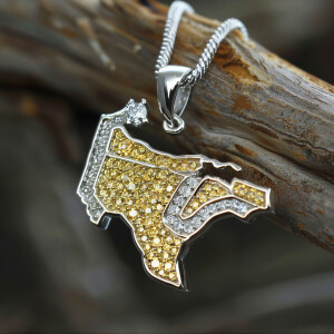 3D sterling silver texas state pendant featuring stunning yellow...