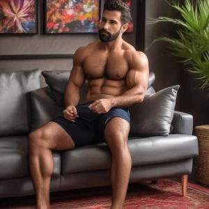 He was enjoying himself on the couch  with his well groomed hair...