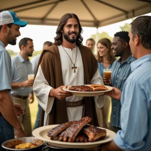 Create an image of Jesus Christ attending a traditional Southern...
