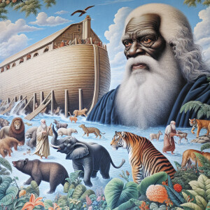 A close-up and detailed wall painting focusing on Noah, depicted...