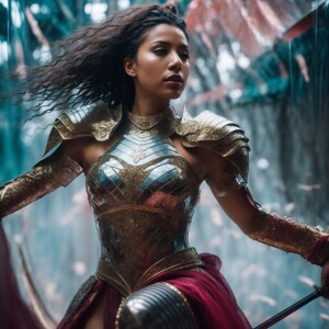 Beautiful female warrior, transparent, translucent,glass armor,...