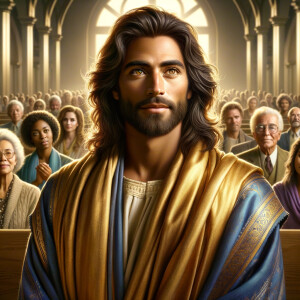 Illustrate an inspiring African-American Jesus crust with a dign...
