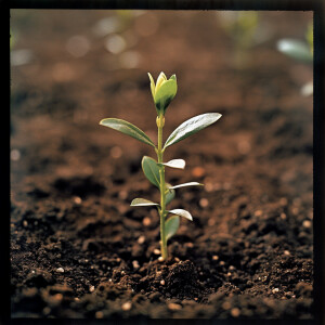 A small plant in the ground in its early stages of growth، Moist...