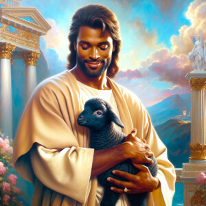 Oil painting of an African-American man resembling Jesus Christ,...