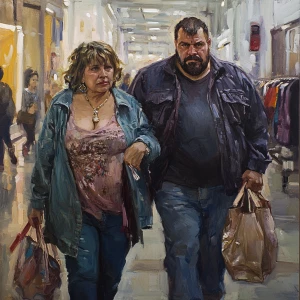 (Realism)art,a(50 year old ,sweaty,nosering,brown oily hair,jewe...