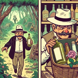 Men is going into the market and he saw bottle of alchohol with...