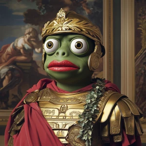 Pepe with pumped-up lips of a bright red color in carton style...