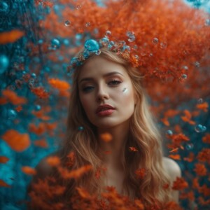 Вид сверху, женщина лежит звездой на поверхности воды, расслабле...