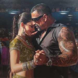 Hyperrealism oil painting.big guajarat stadium with people enjoy...