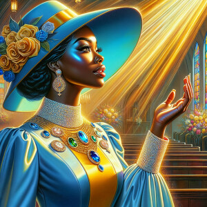 A spiritually enriching illustration portrays an African America...