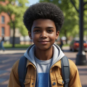 Create an image of a young African American teenager, featuring...
