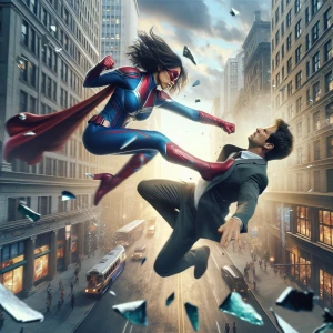 Design a high-definition, cinematic image of a superhero deliver...